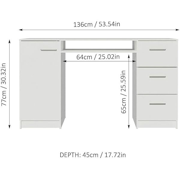 Madesa Escritorio para Pc con 3 Cajones y 1 Puerta Alaska - Blanco