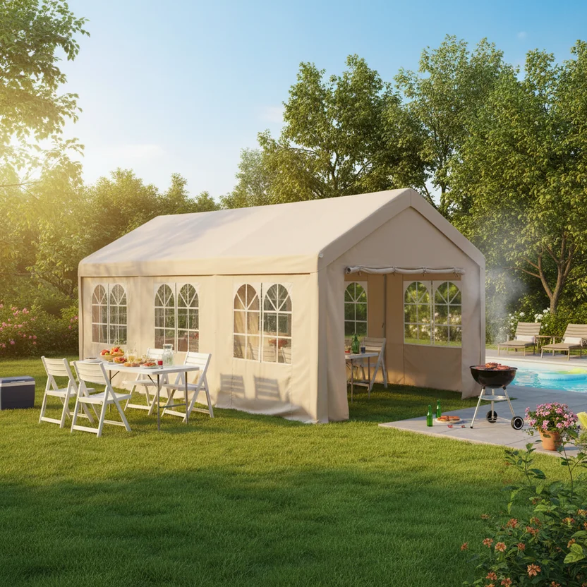 Toldo Con Cortinas Textil Taupe 400 x 800 cm