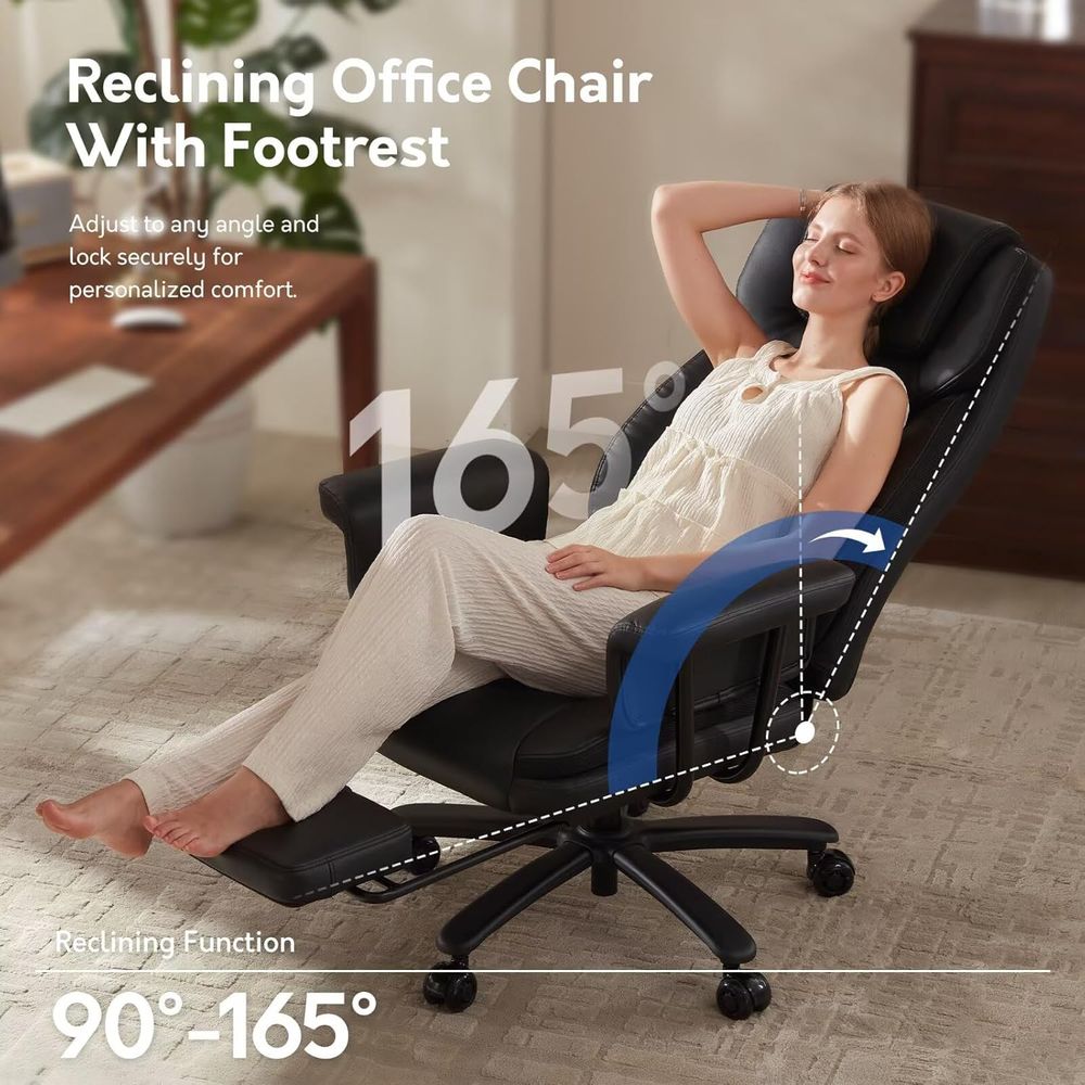 Silla de oficina ejecutiva grande y alta, 400 libras, reclinable a 165°, con reposapiés, silla de escritorio de cuero