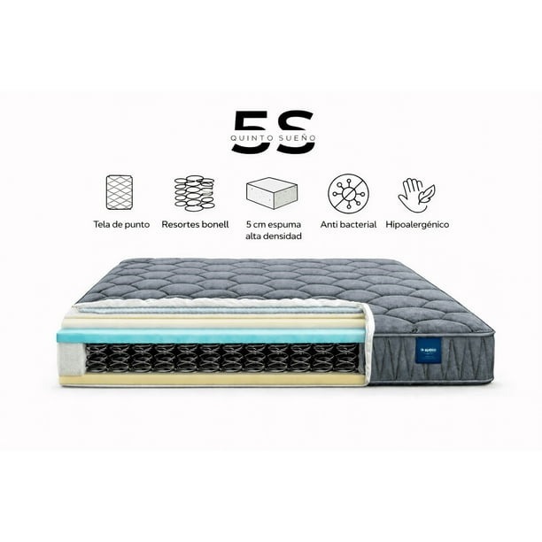 Cama Europea Somnia 2 Plazas + Respaldo Tubular Madera Lino