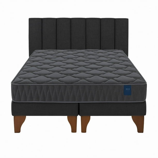 Cama Europea Somnia 2 Plazas + Respaldo Tubular Madera Lino