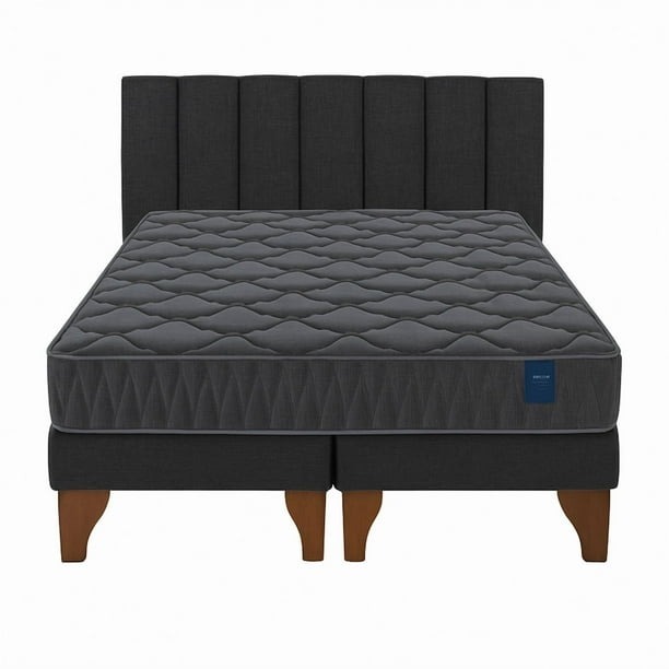 Cama Europea Somnia 2 Plazas + Respaldo Tubular Madera Lino