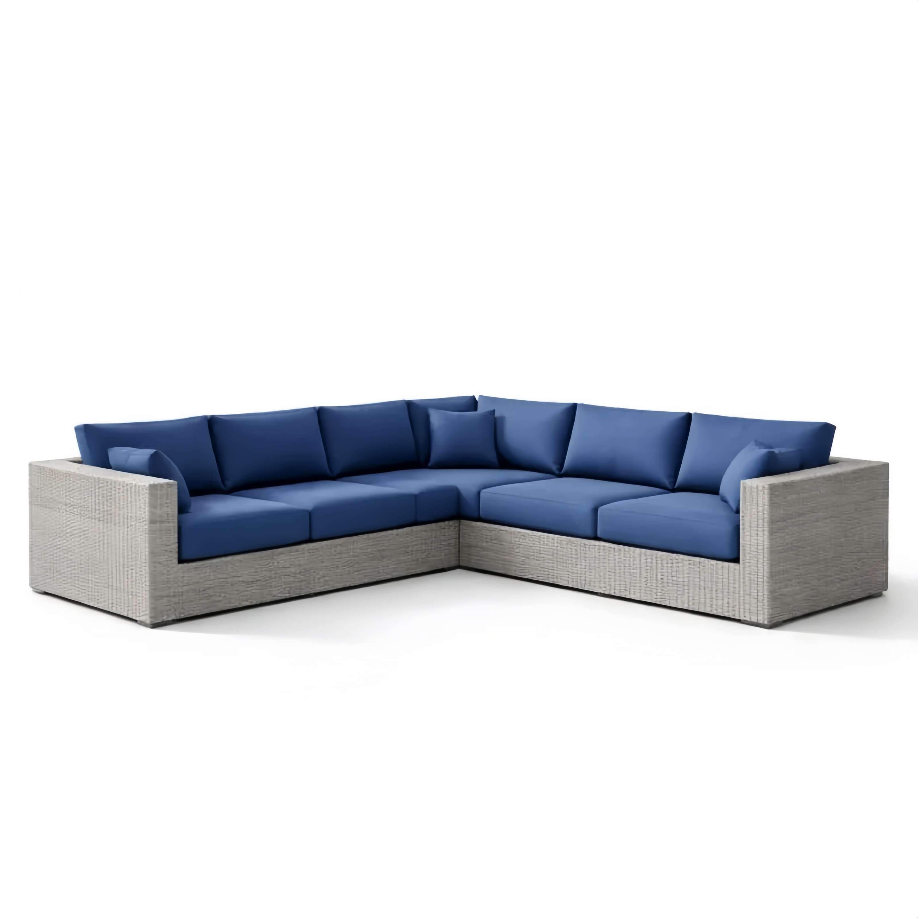 Canapé d'Angle Extérieur en Résine Tressée avec Coussins Bleus