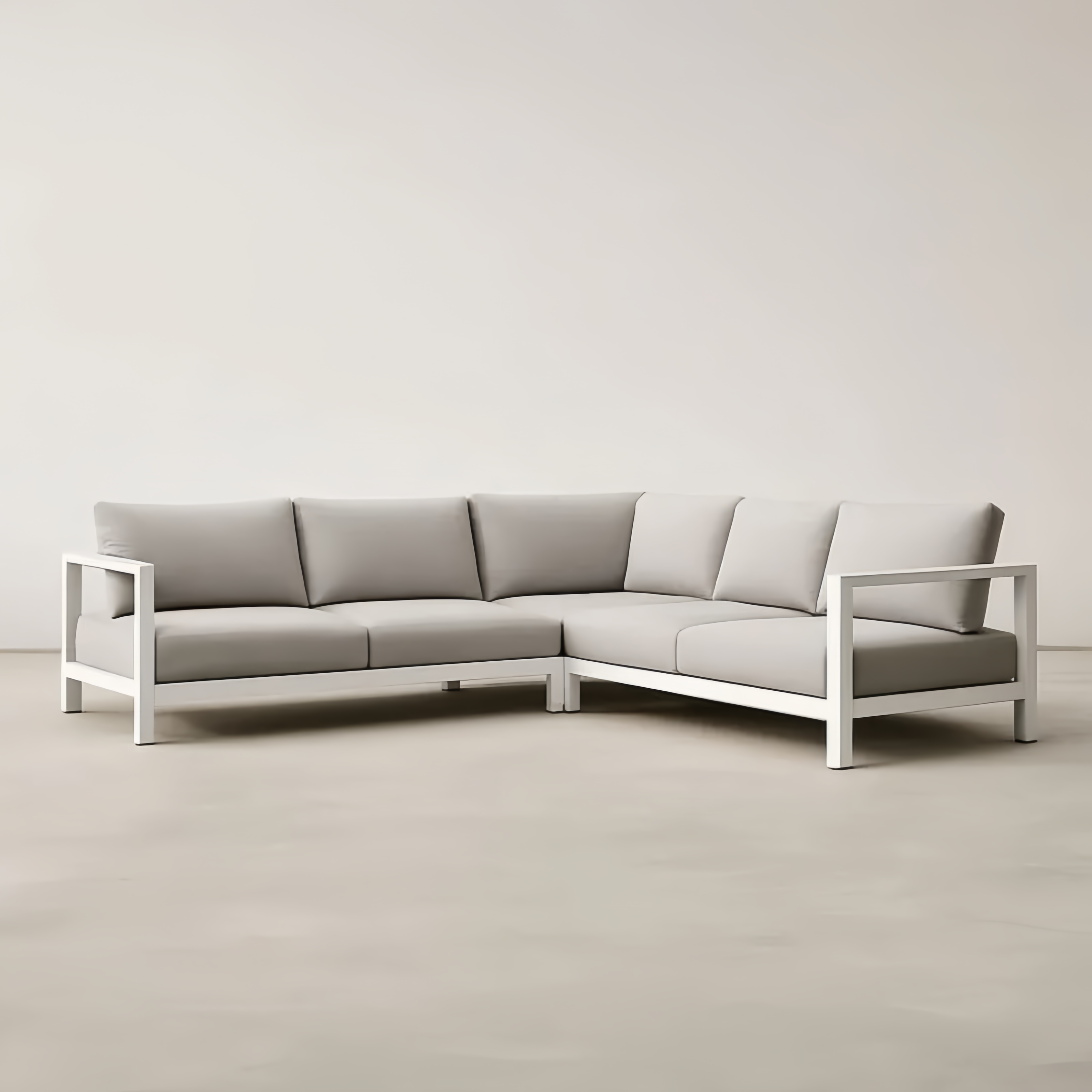 Canapé d'angle en aluminium avec coussins en polyester gris