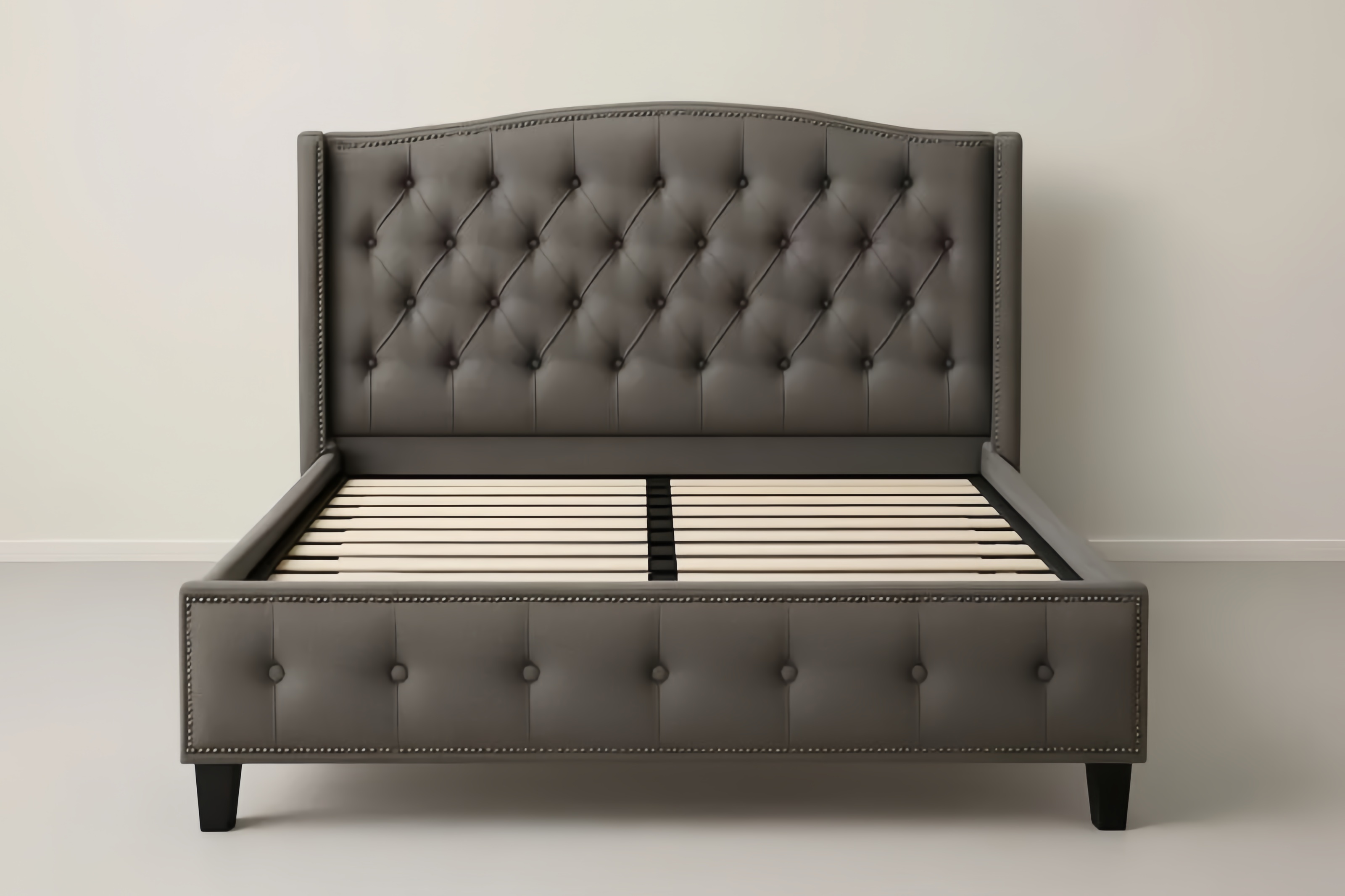 Lit double en tissu polyester capitonné Gris 200x160 cm