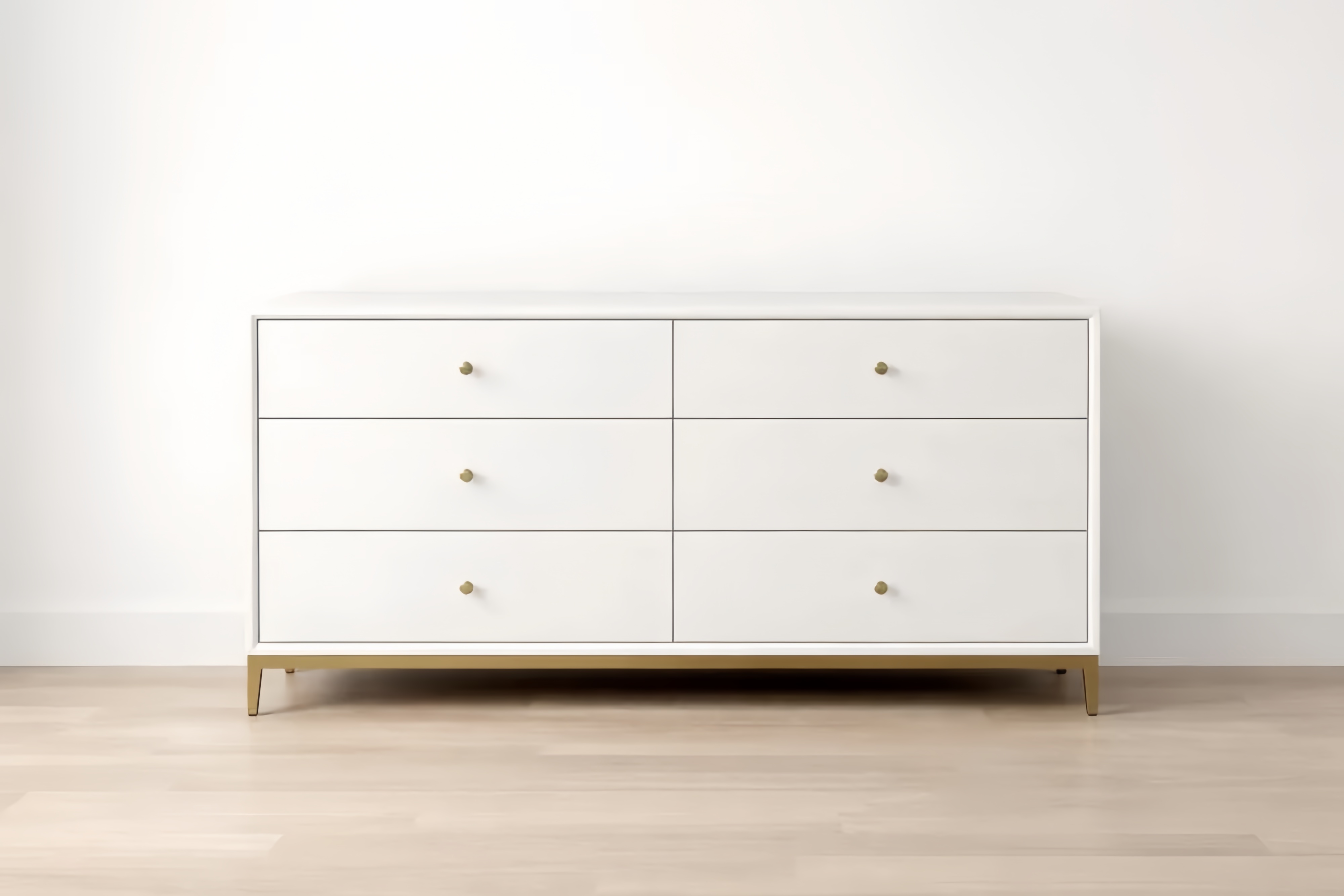 Commode blanche à 6 tiroirs en MDF et métal