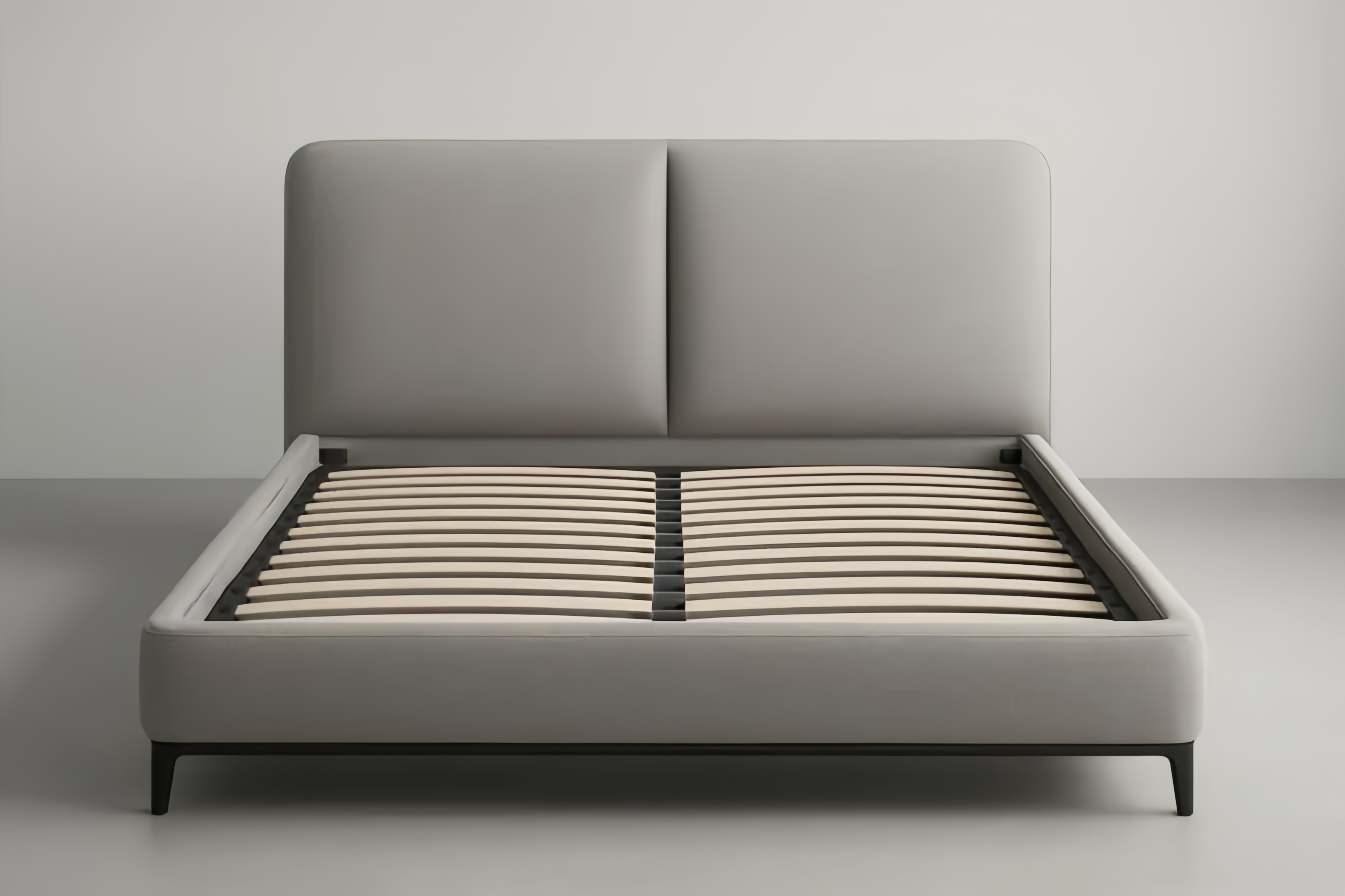 Lit Double en Tissu Polyester Gris 160x200 cm