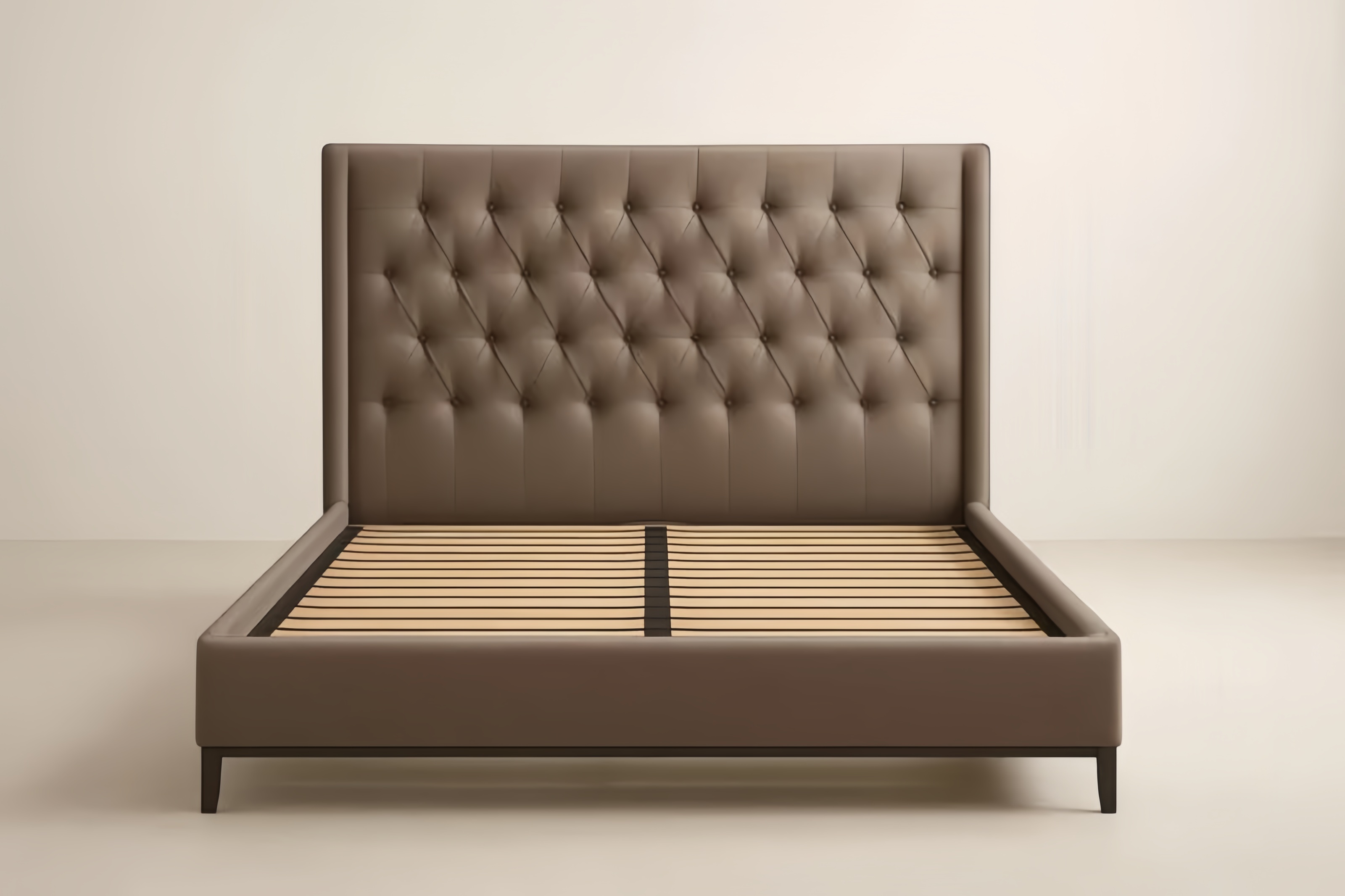 Lit en bois de pin massif avec tête de lit matelassée en tissu polyester – 200×160×120 cm