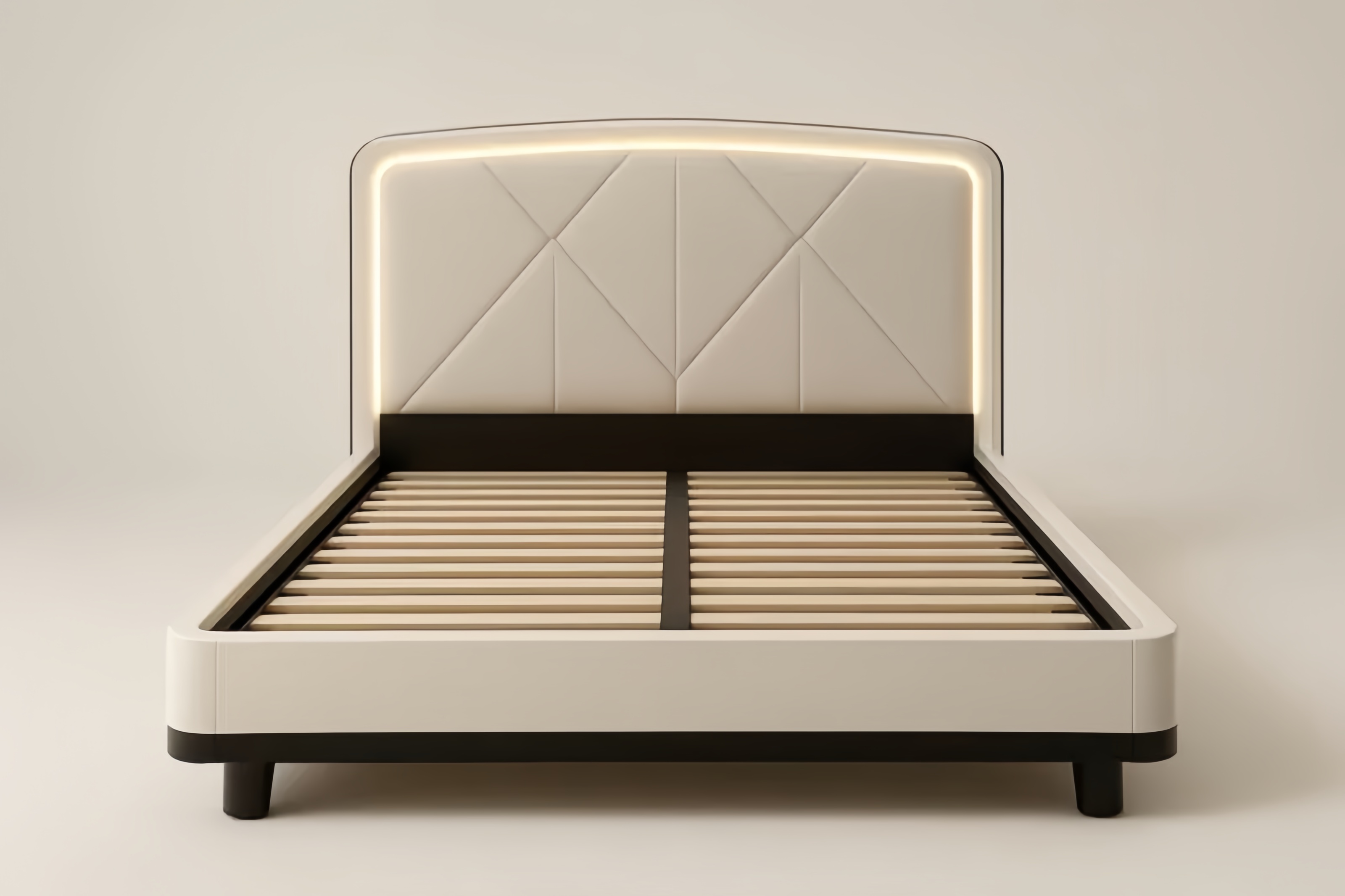 Lit Double avec Sommier à Lattes et Tête de Lit Rembourrée LED