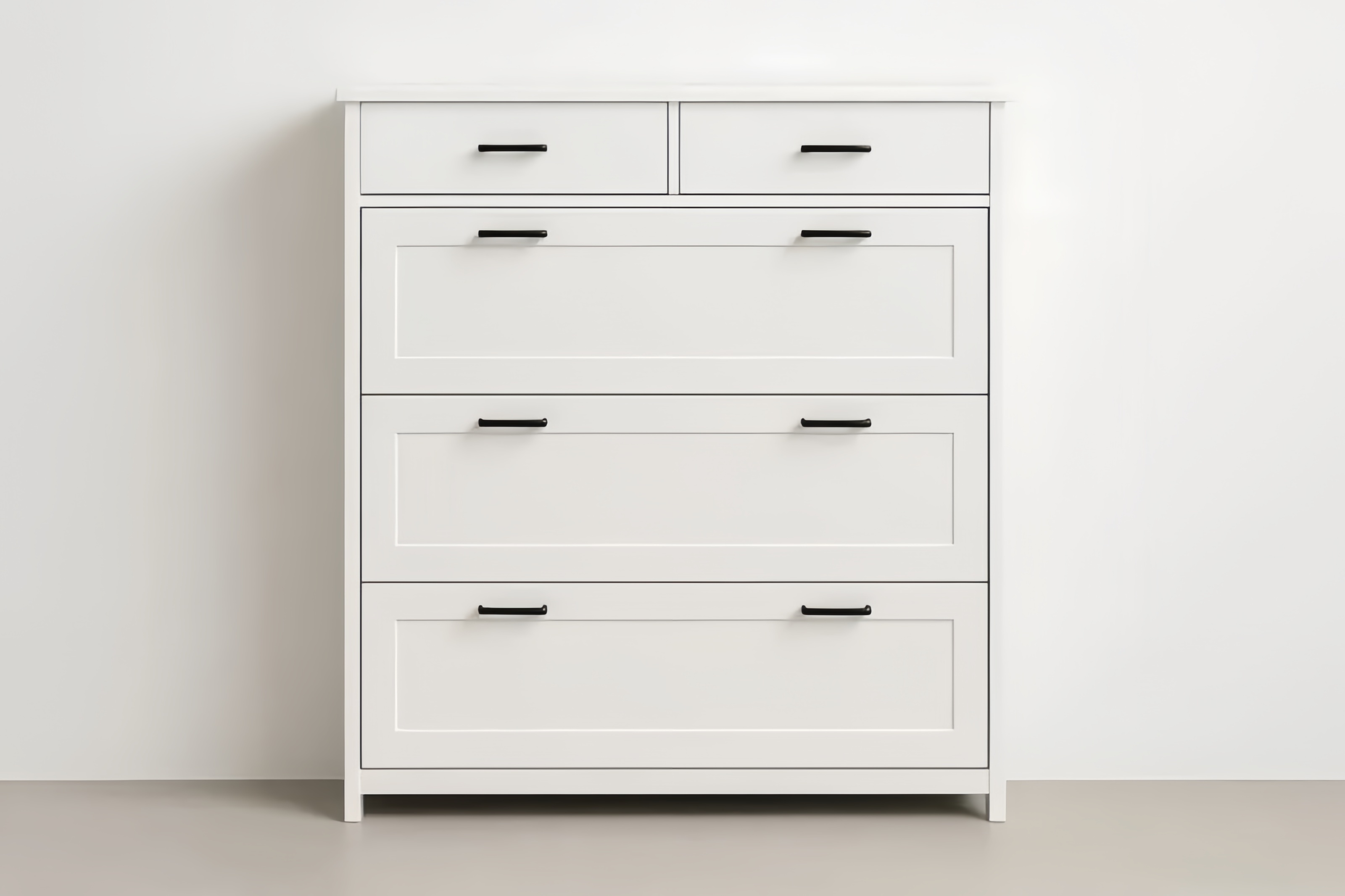 Commode en bois MDF blanc avec 5 tiroirs poignées noires