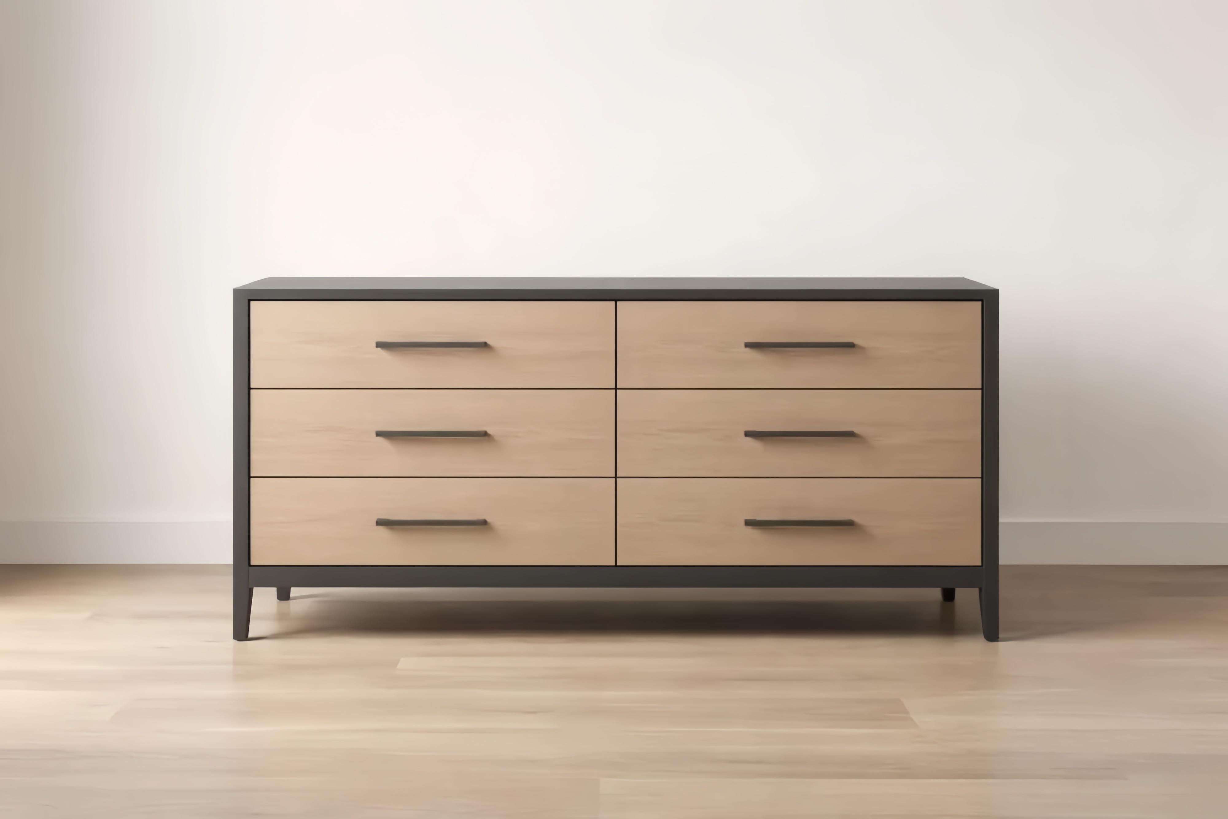 Commode 6 tiroirs en bois de particules et acier noir