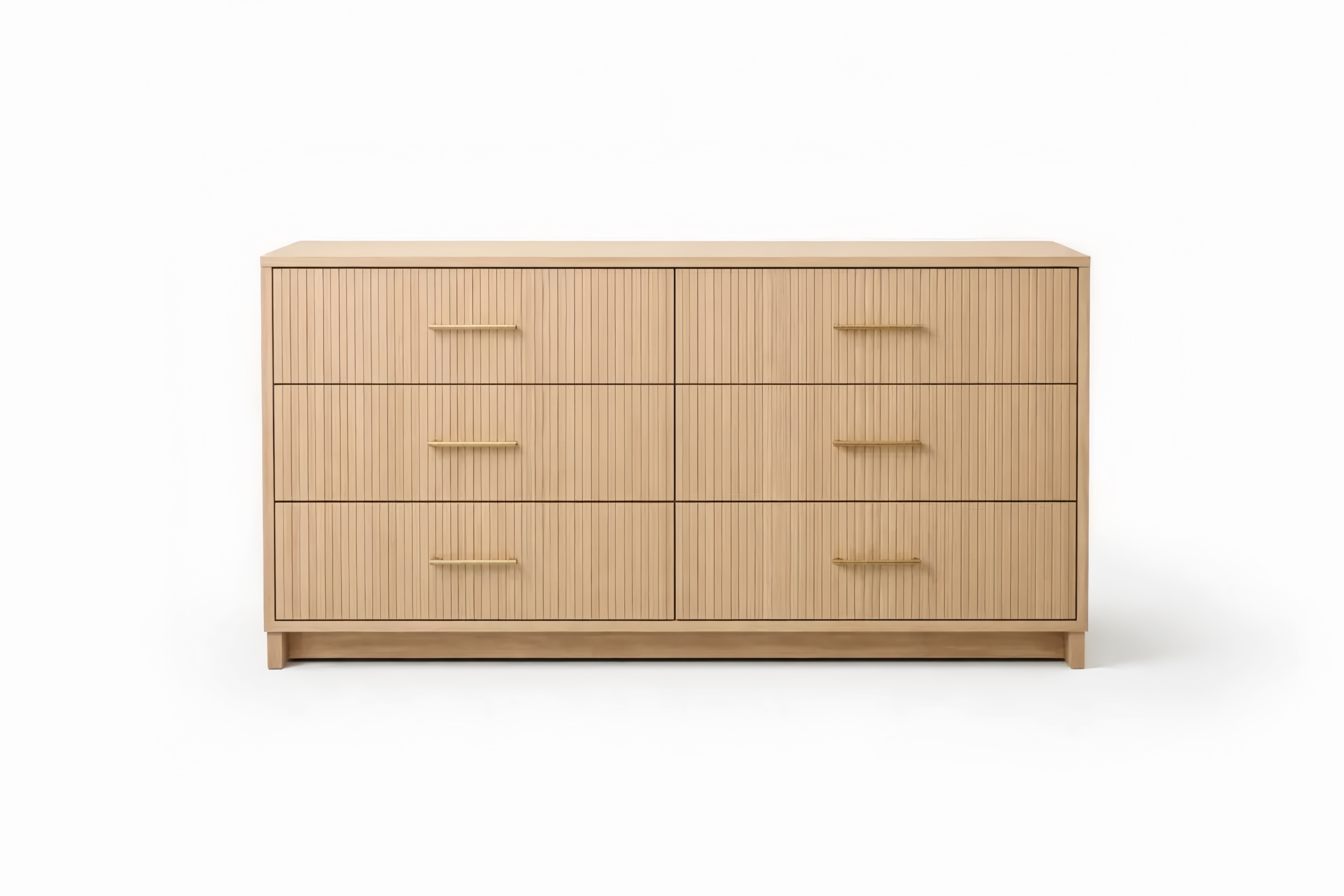 Commode en Bois de Chêne Massif Beige à 6 Tiroirs