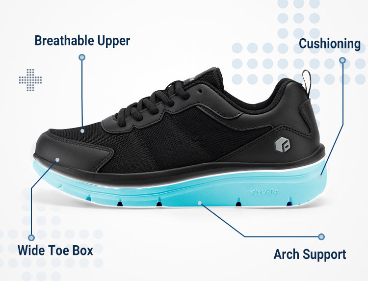 Breathable Upper/Cushioning/Wide Toe Box/Arch Support
