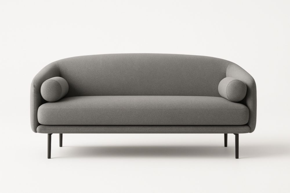 Canapé long en tissu polyester gris avec coussins roulés 200x90x85 cm(L×l×H)