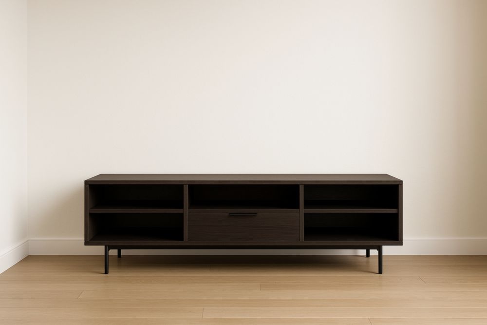 Meuble TV en bois marron avec pieds métalliques