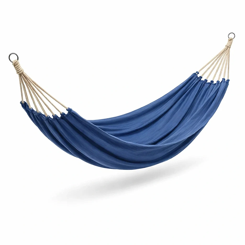 Amaca in cotone blu con anelli-LUXEOASISVIBES