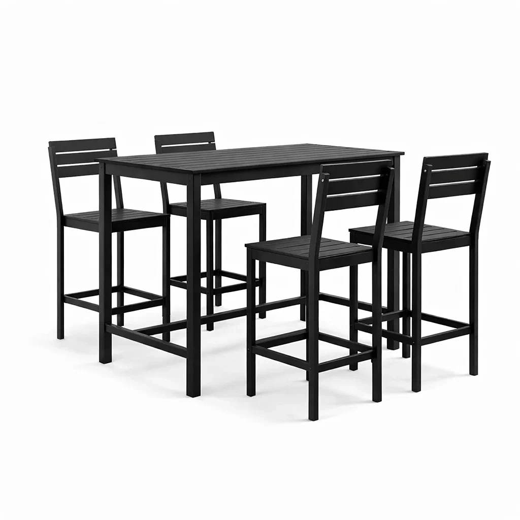 Set bar tavolo alto con sgabelli in metallo e legno composito nero-LUXEOASISVIBES