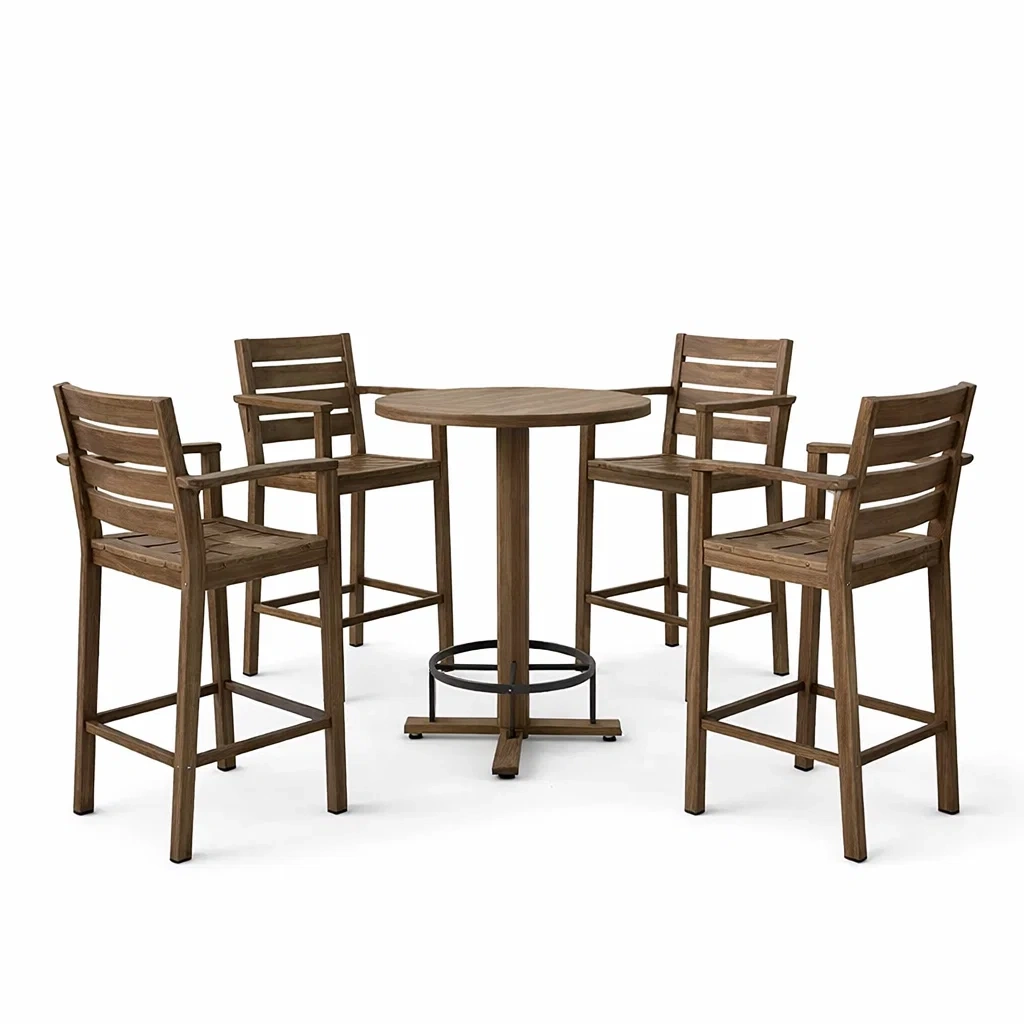 Set bar da esterno con tavolo rotondo e sedie in legno massiccio-LUXEOASISVIBES