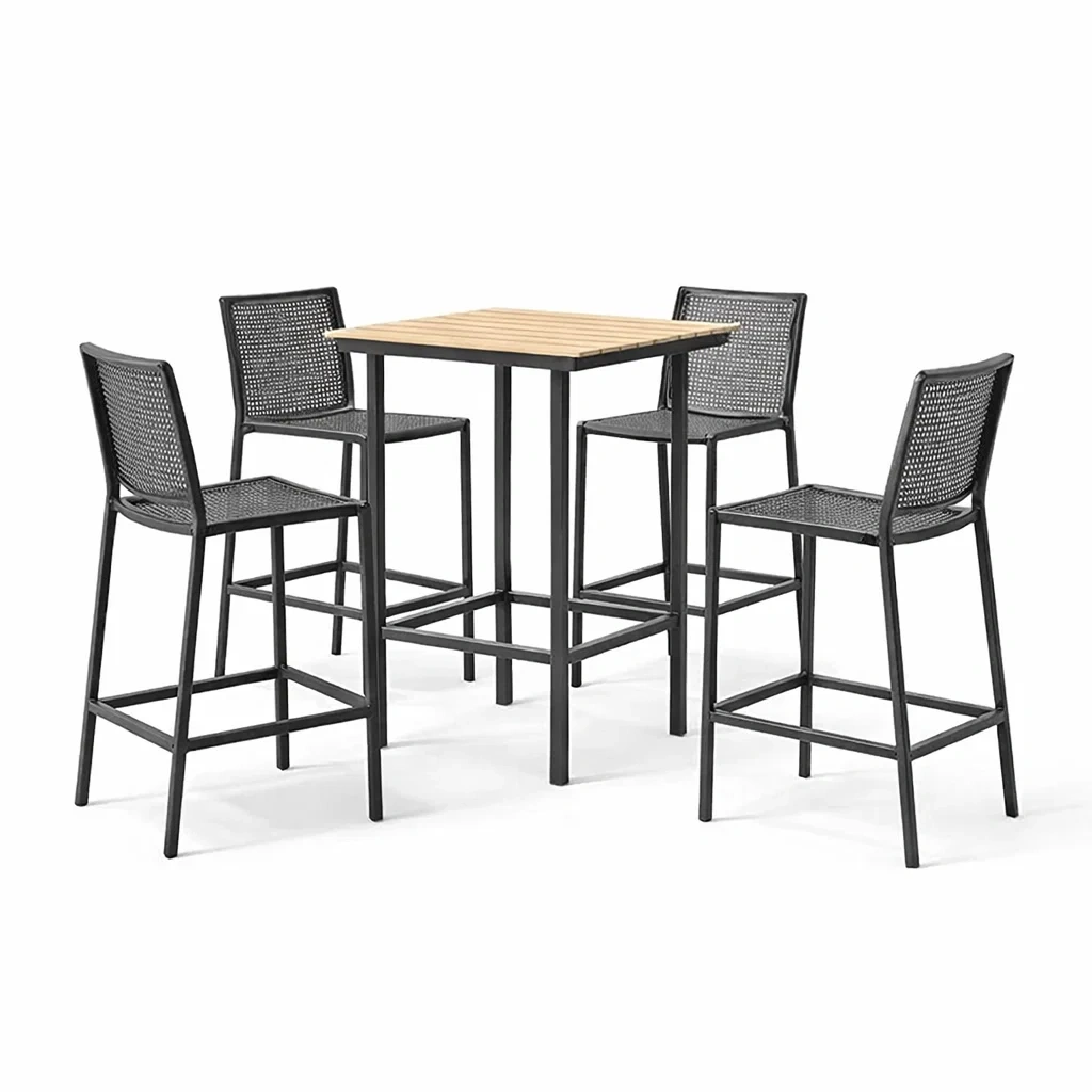 Set bar per esterni in acciaio e legno-LUXEOASISVIBES