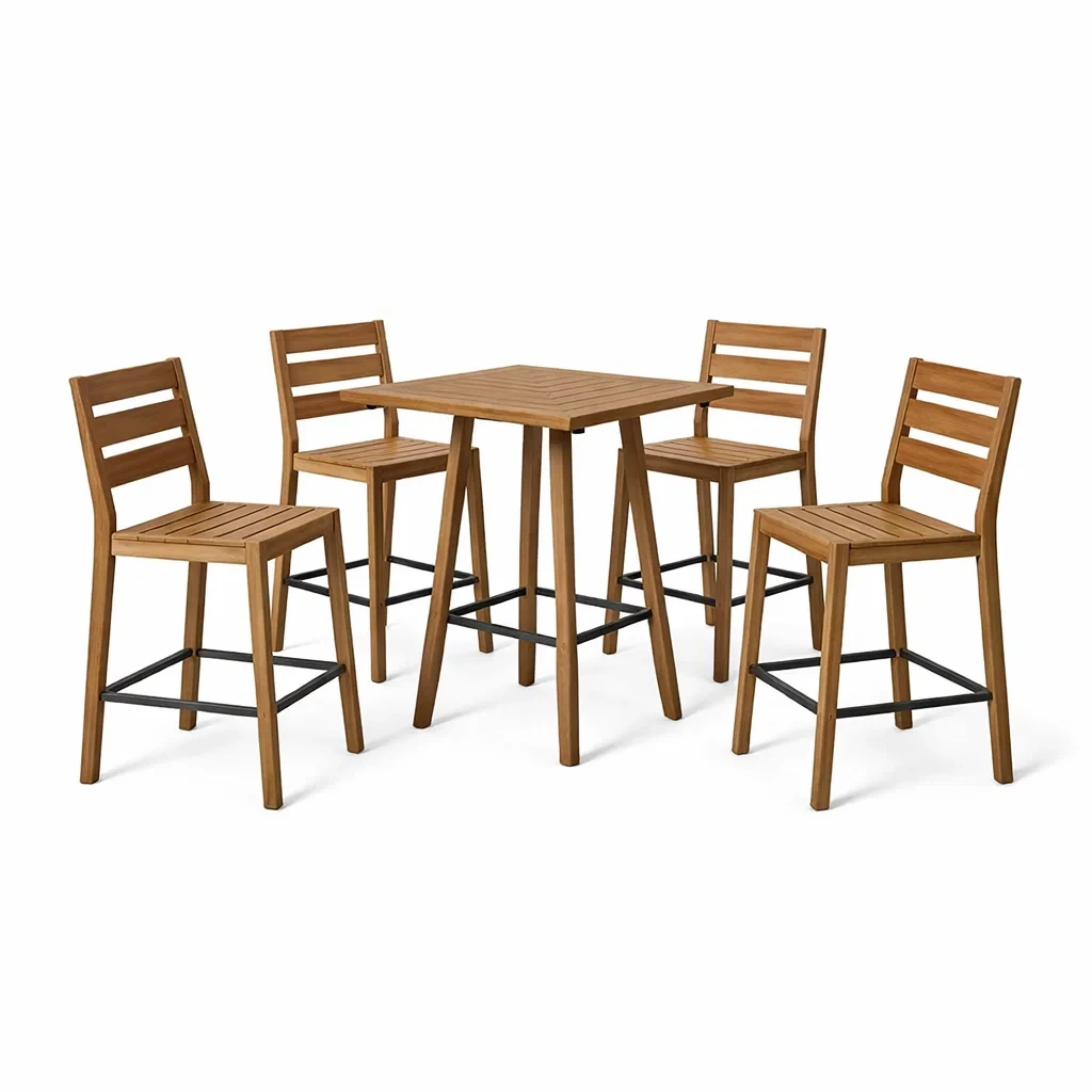 Set bar tavolo in legno di acacia e metallo-LUXEOASISVIBES