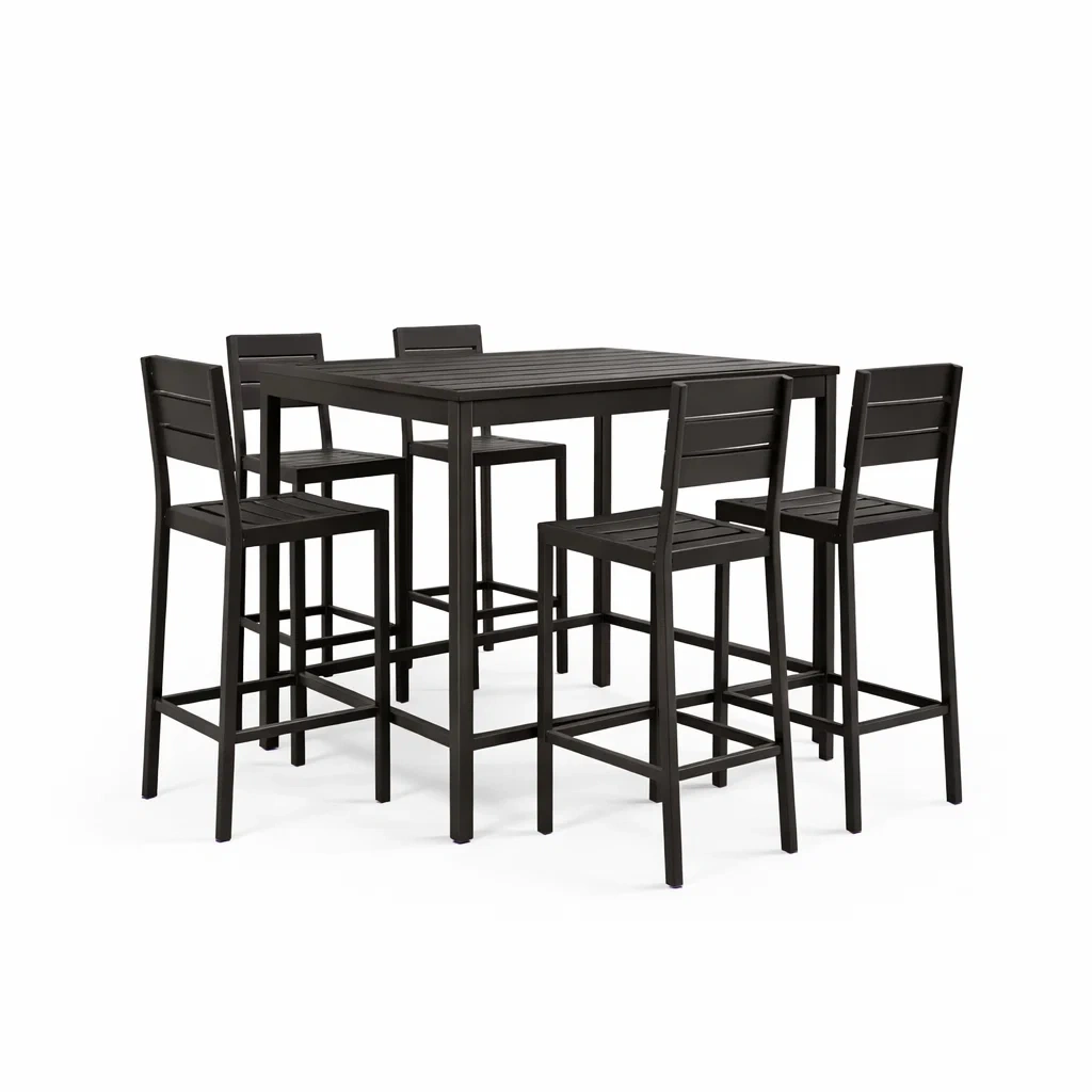 Set bar tavolo alto quadrato e sedie in alluminio nero-LUXEOASISVIBES