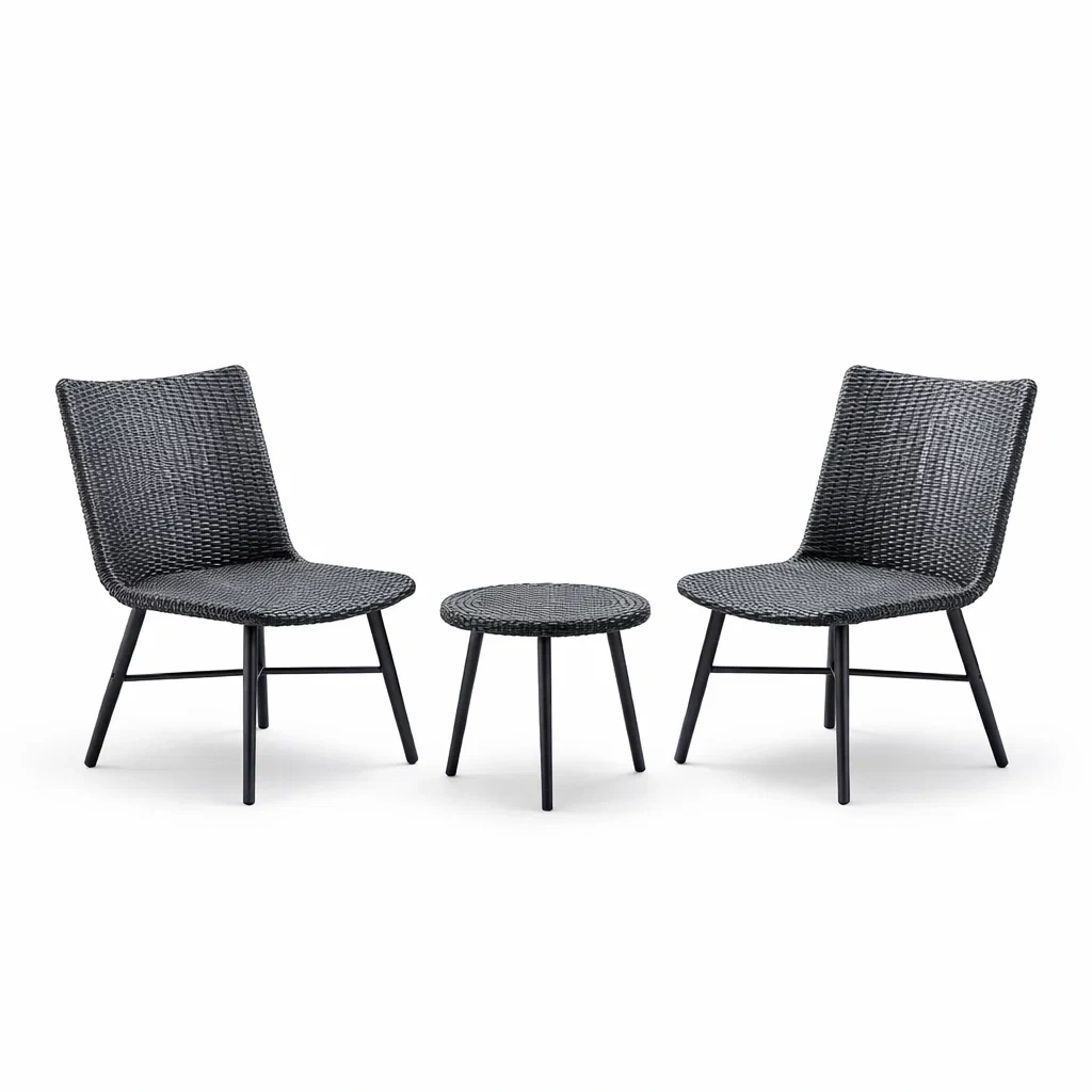 Set da relax piccolo con sedie e tavolino in rattan sintetico e metallo antracite-LUXEOASISVIBES