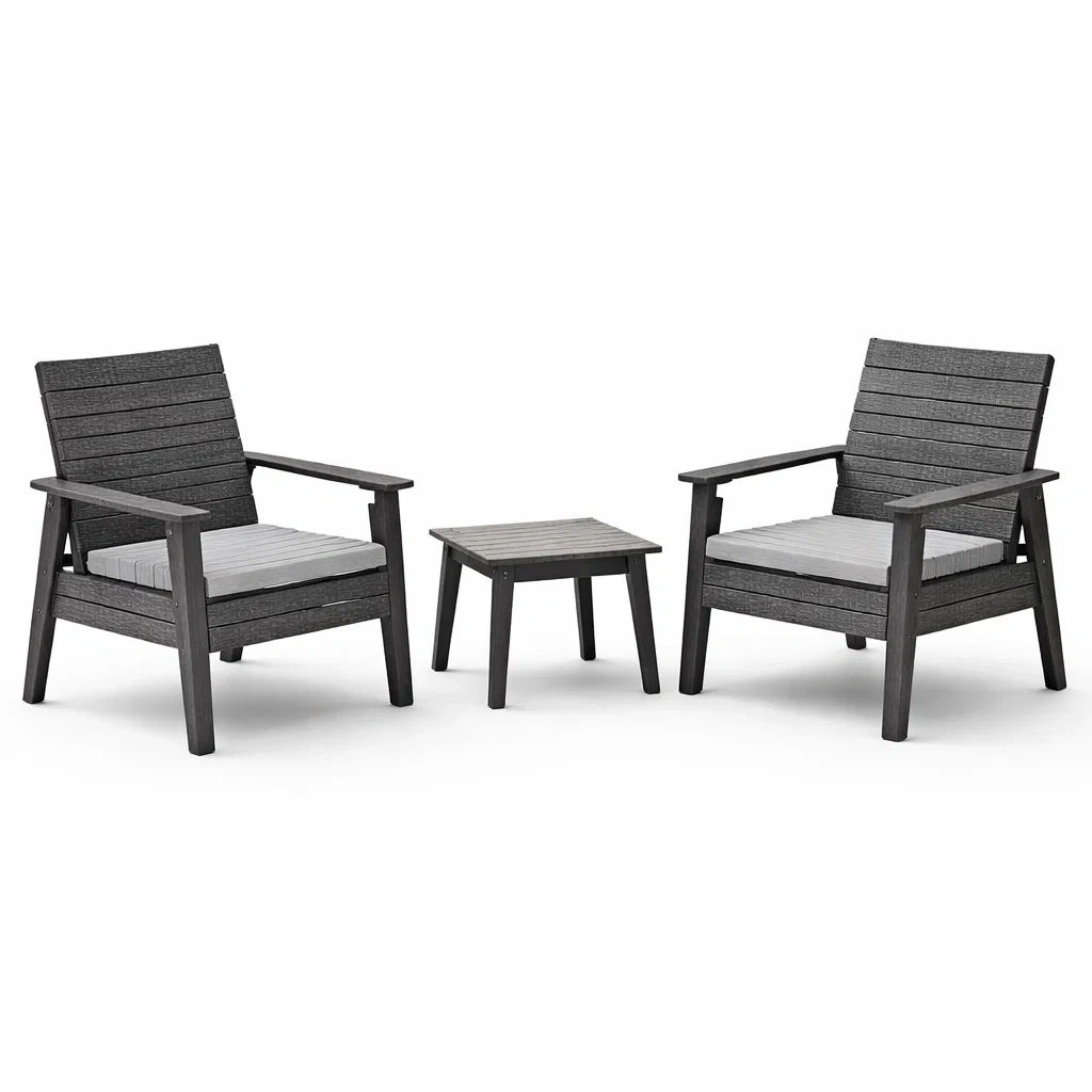 Set da relax piccolo in polietilene antracite con poltrone e tavolino-LUXEOASISVIBES