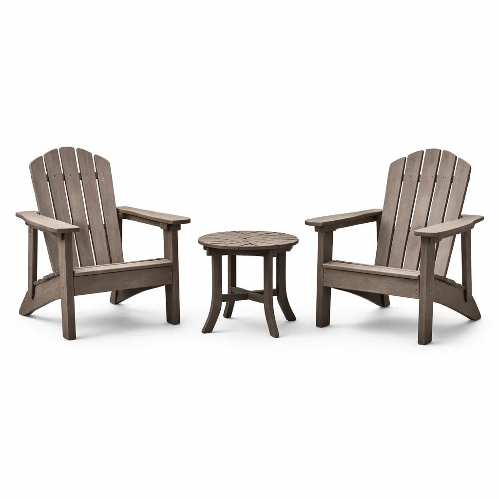 Set da relax piccolo in legno con sedie adirondack e tavolino-LUXEOASISVIBES