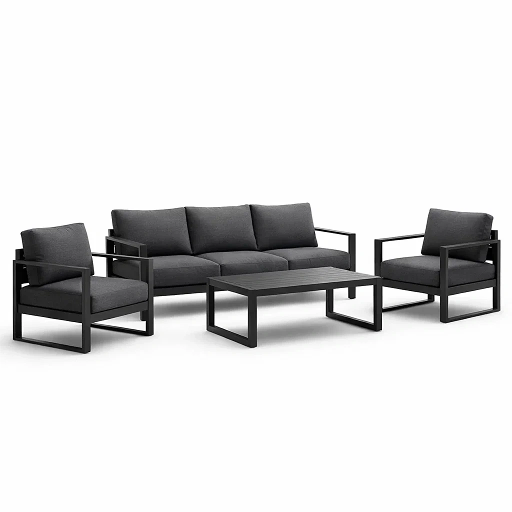 Set di divani da esterno in alluminio nero con poltrone-LUXEOASISVIBES