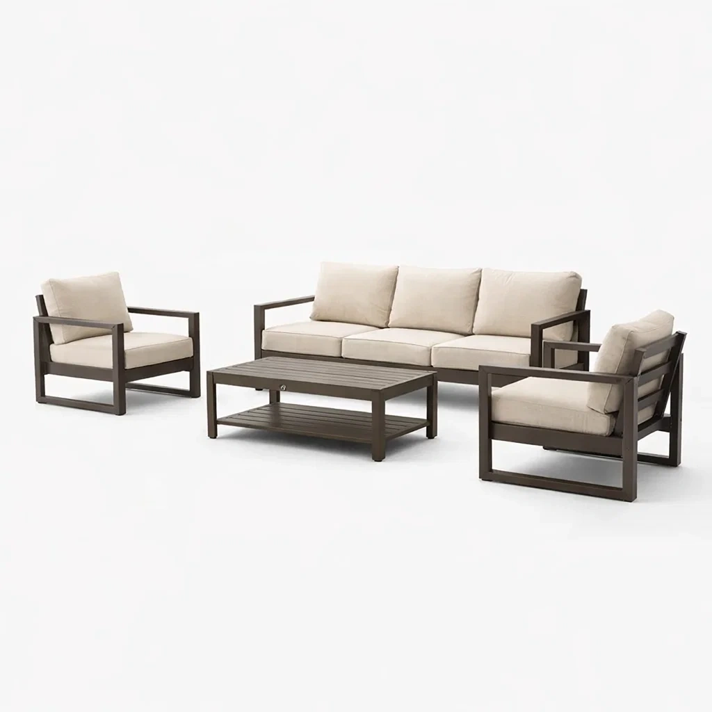 Set di divani da esterno in alluminio e tessuto beige-LUXEOASISVIBES