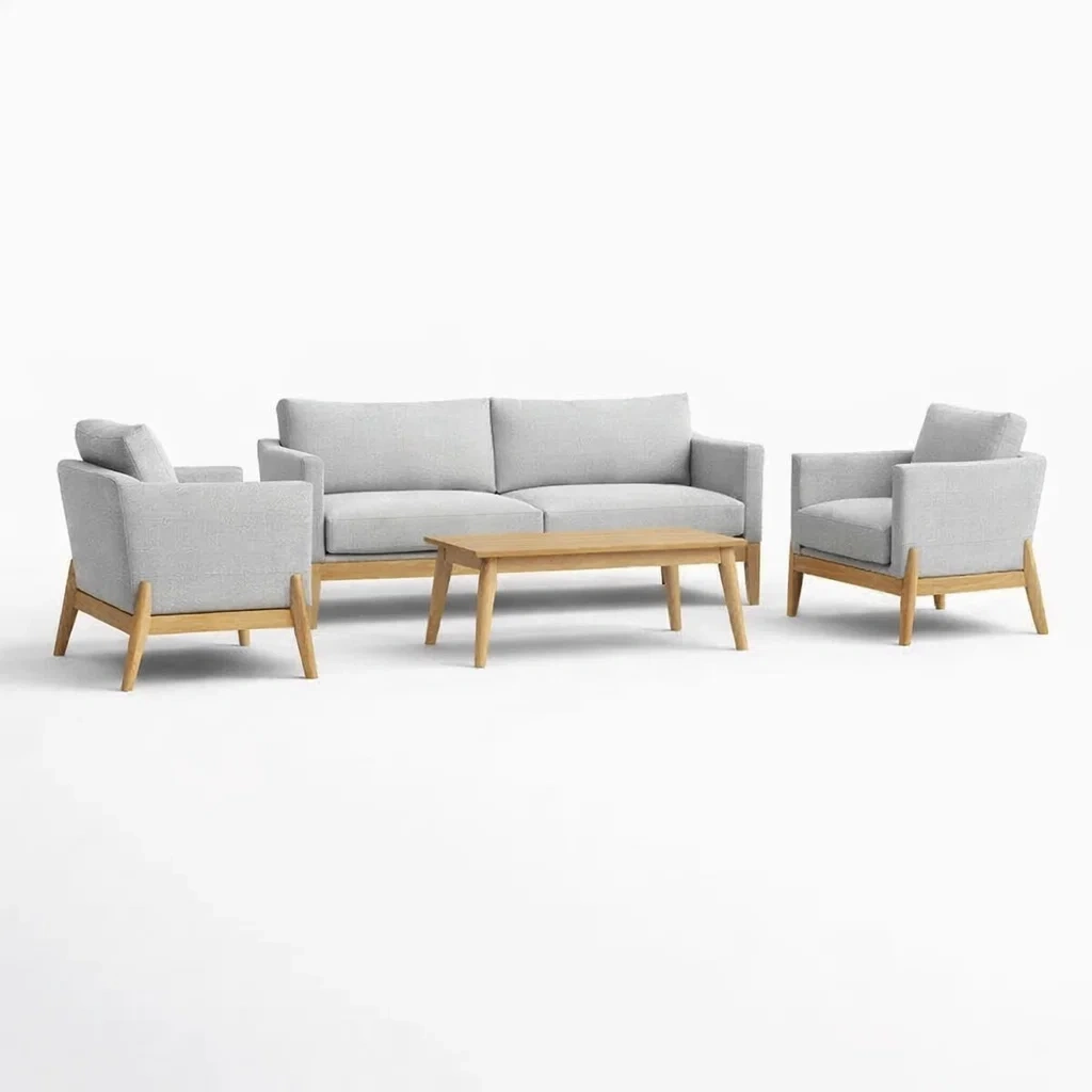 Set di divani in legno e tessuto grigio chiaro-LUXEOASISVIBES