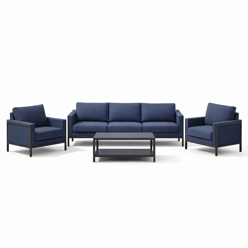 Set di divani in metallo e tessuto blu-LUXEOASISVIBES