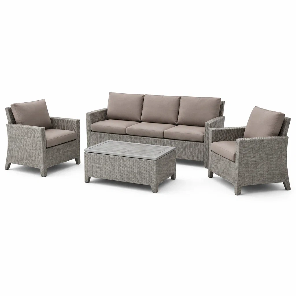Set di divani da esterno in rattan con poltrone e tavolino-LUXEOASISVIBES
