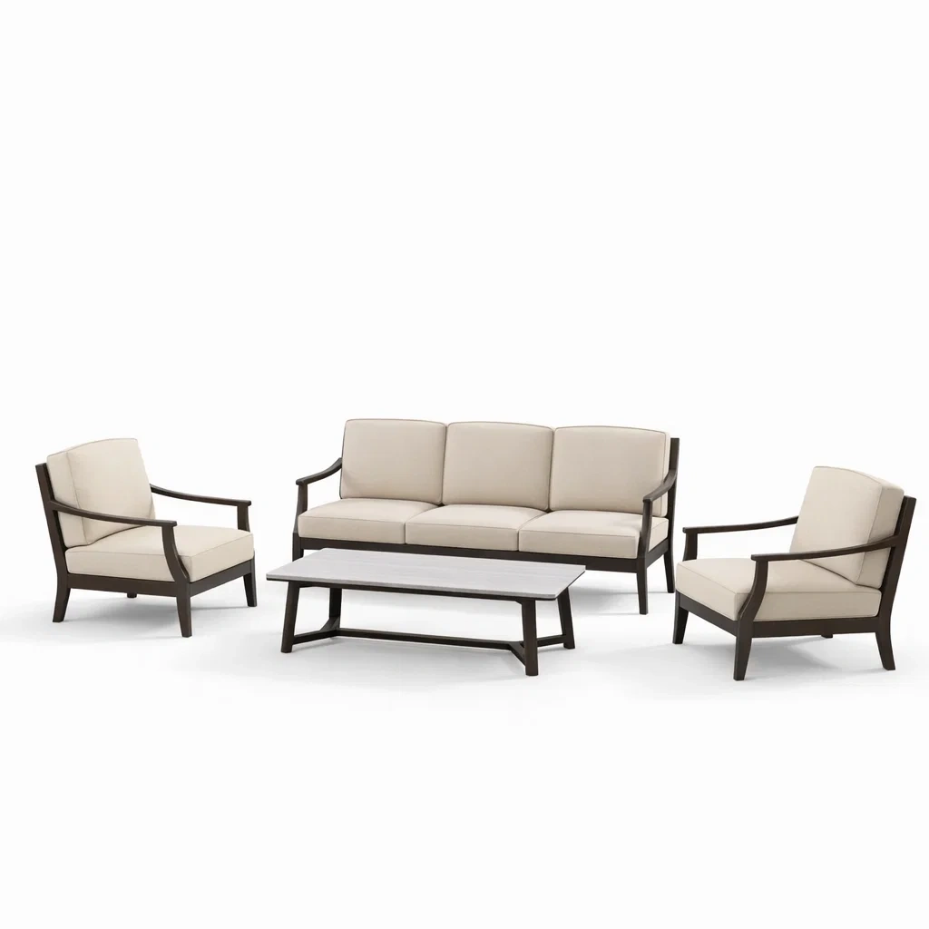 Set di divani da giardino in metallo con cuscini in poliestere beige-LUXEOASISVIBES