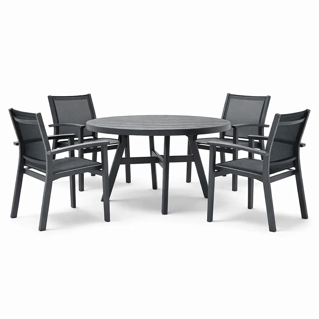 Set tavolo e sedie da giardino in alluminio con tavolo rotondo e sedie grigie-LUXEOASISVIBES