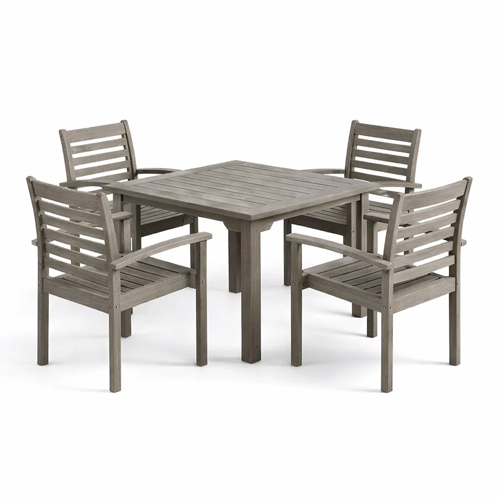 Set tavolo e sedie da giardino in legno con tavolo e sedie grigio-LUXEOASISVIBES