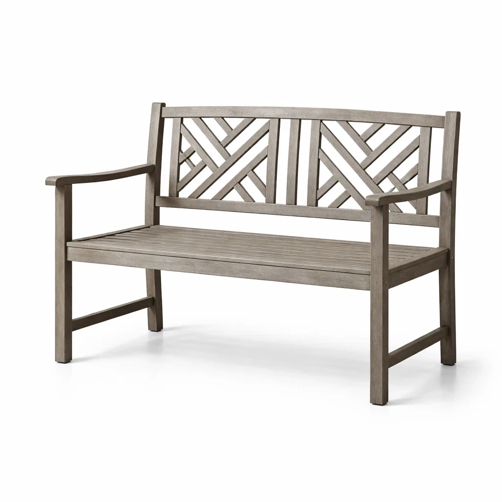 Panchina da giardino in legno massello grigio-LUXEOASISVIBES