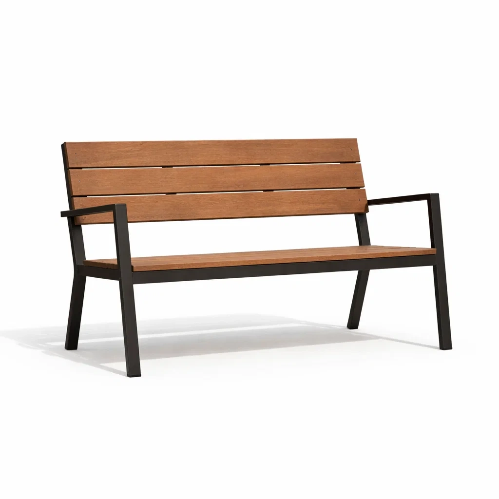 Panchina in legno e metallo marrone nero-LUXEOASISVIBES