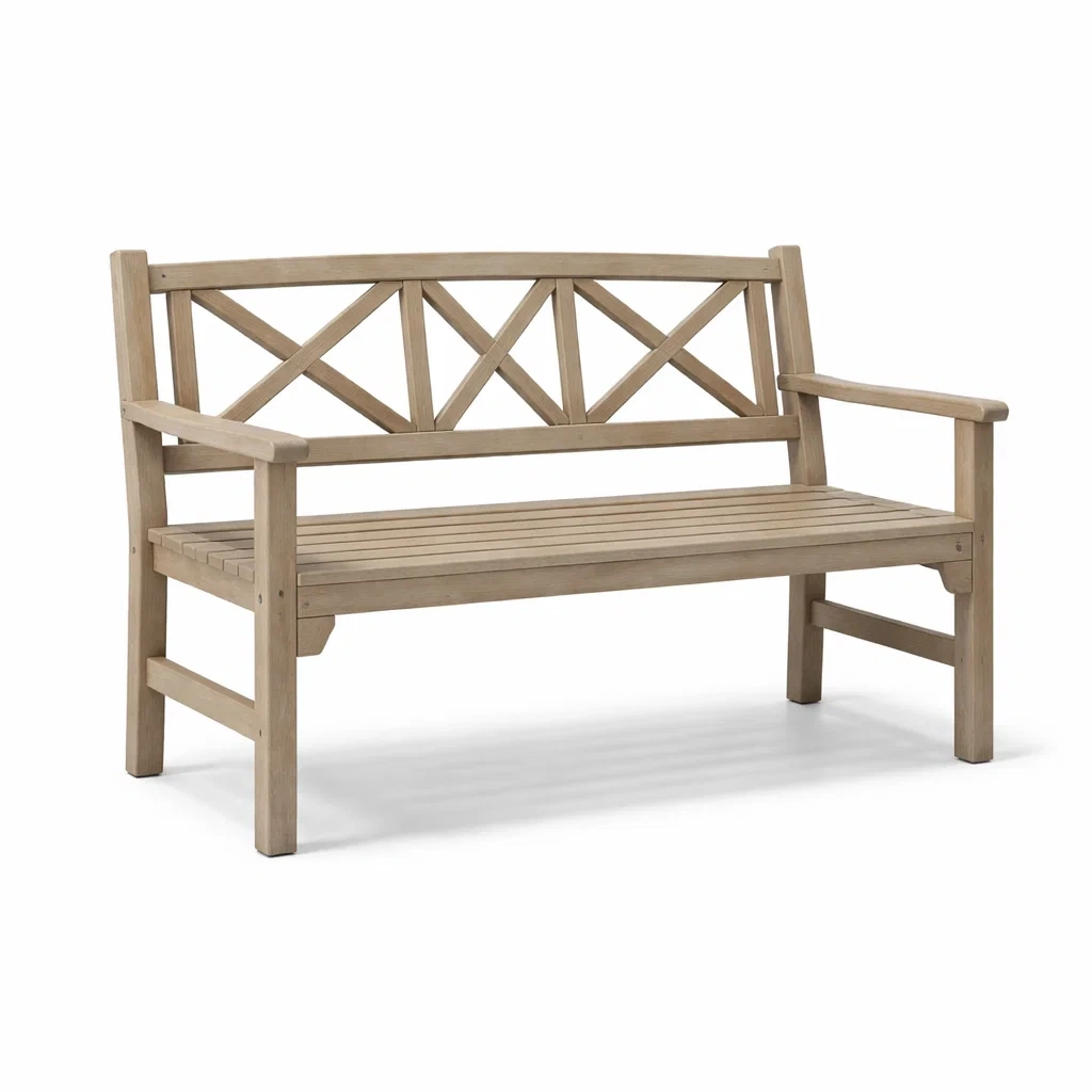 Panchina da giardino in legno di acacia con schienale a x-LUXEOASISVIBES