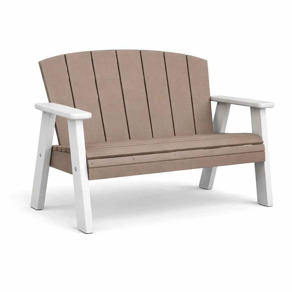 Panchina da esterno in legno composito marrone e bianco-LUXEOASISVIBES