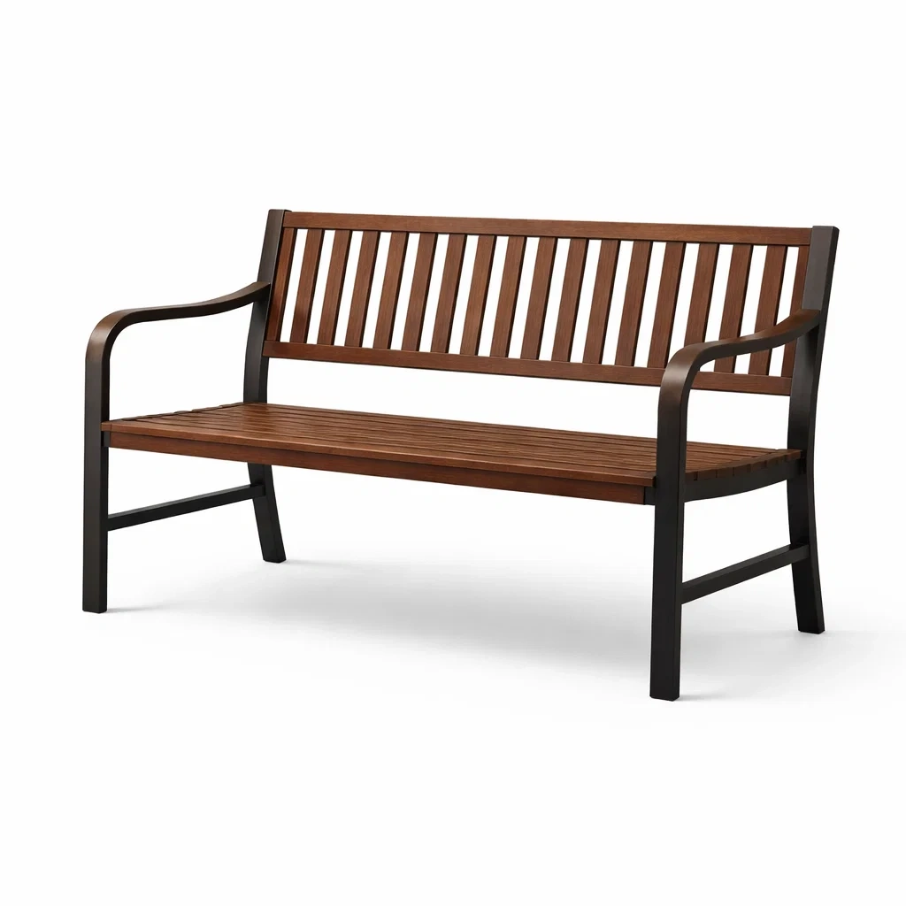 Panchina da giardino in legno e metallo marrone e nero-LUXEOASISVIBES