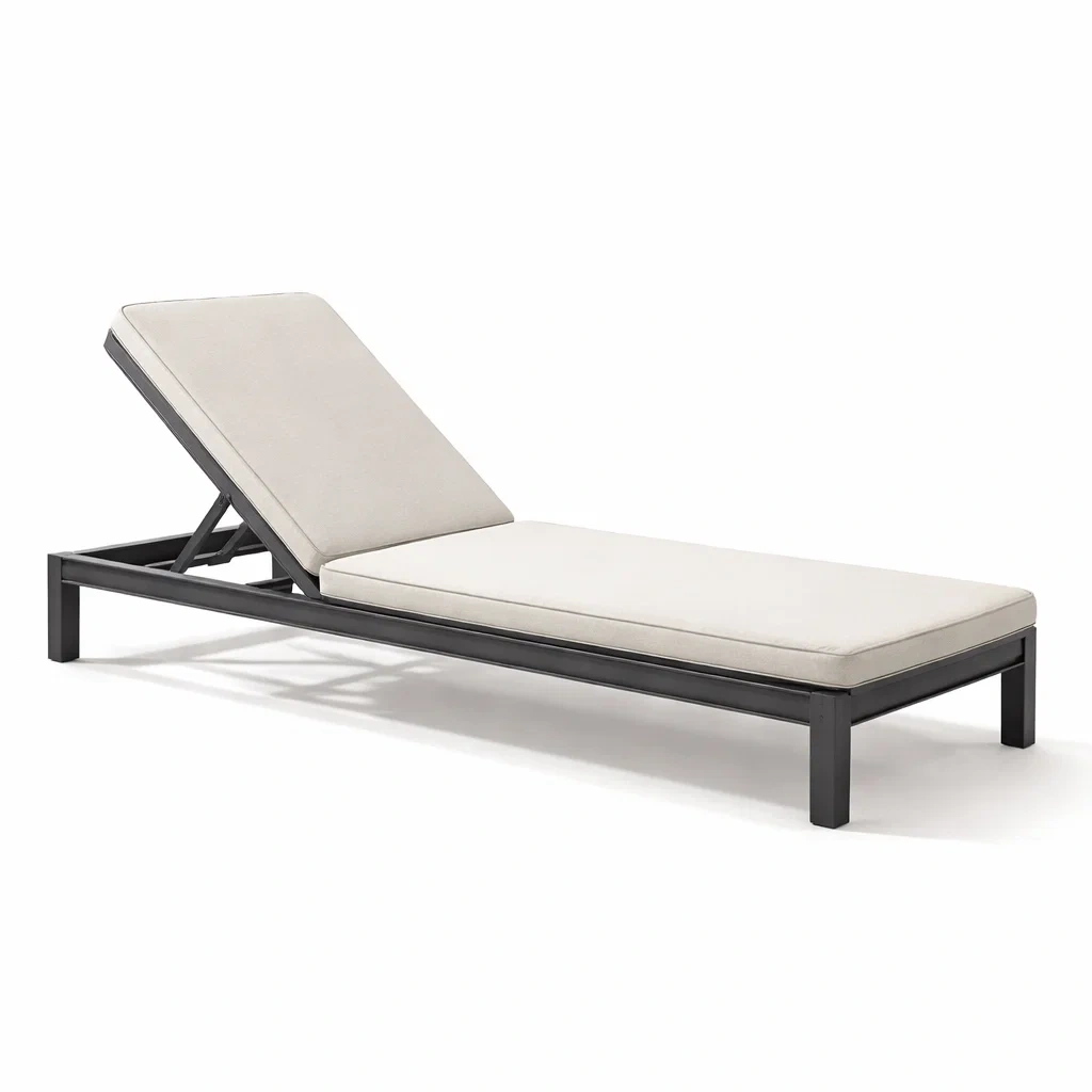 Sdraio regolabile in alluminio nero con cuscino bianco-LUXEOASISVIBES