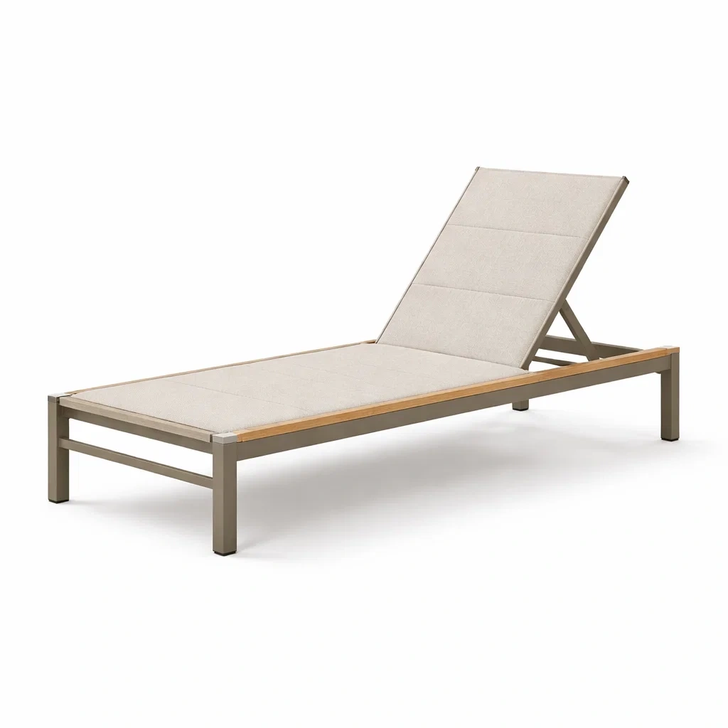 Sdraio in metallo e textilene beige regolabile per esterno-LUXEOASISVIBES