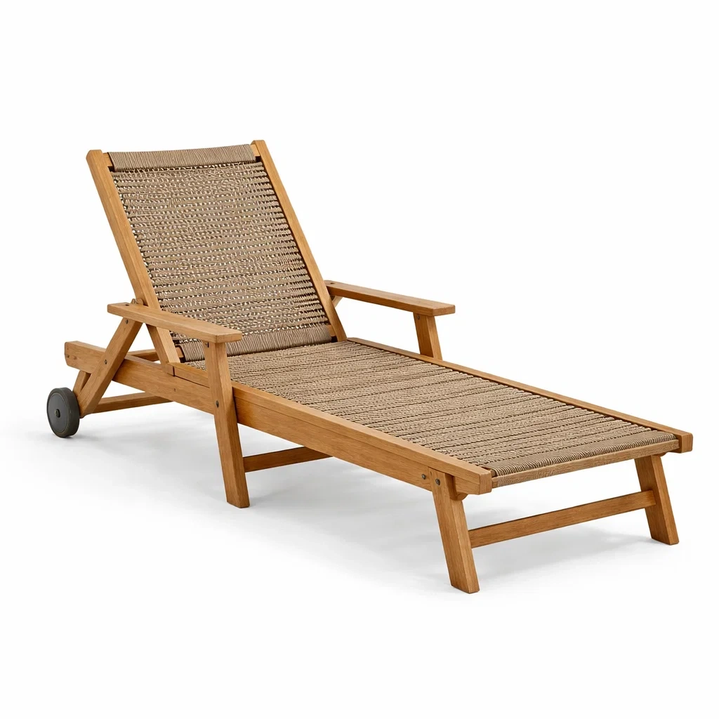 Sdraio in legno teak e corda marrone naturale-LUXEOASISVIBES
