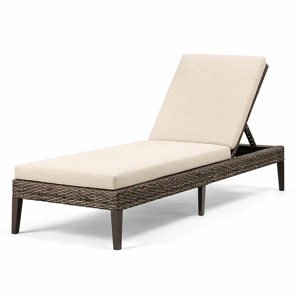 Sdraio in polyrattan con cuscino crema regolabile-LUXEOASISVIBES