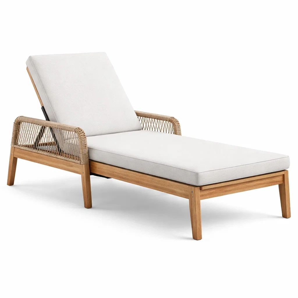 Sdraio in legno massello di teak e poliestere regolabile-LUXEOASISVIBES