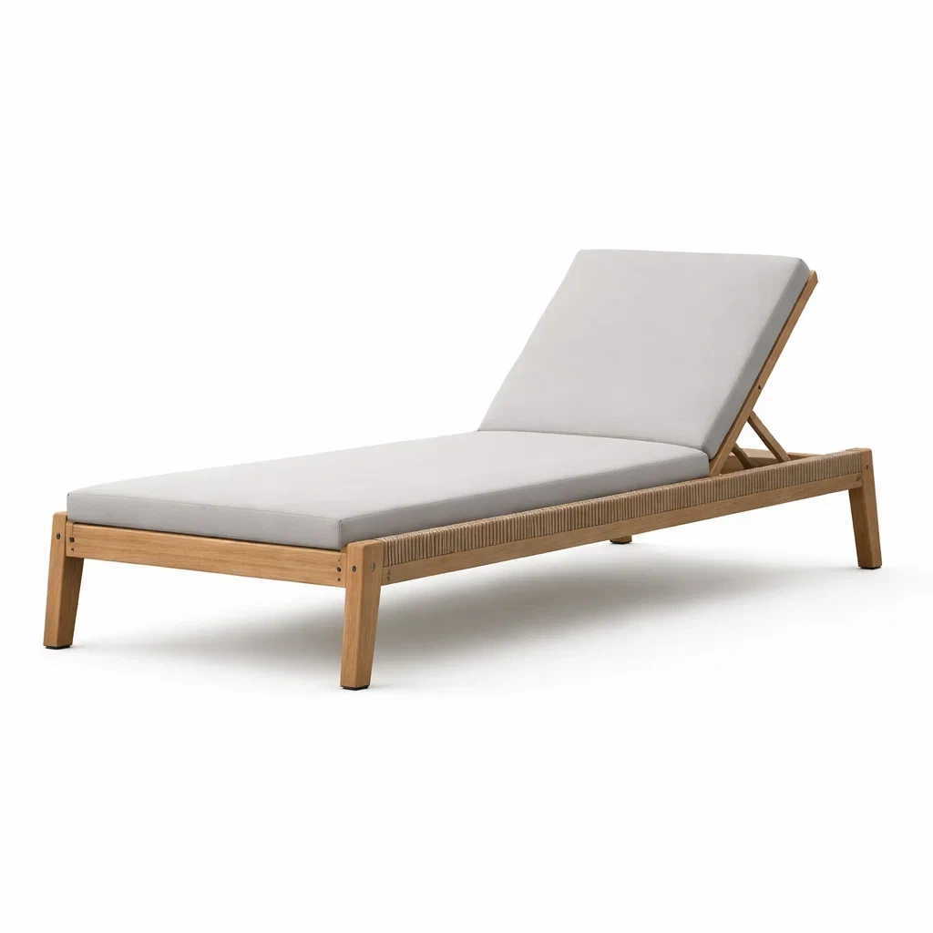 Sdraio in legno con cuscino regolabile grigio-LUXEOASISVIBES