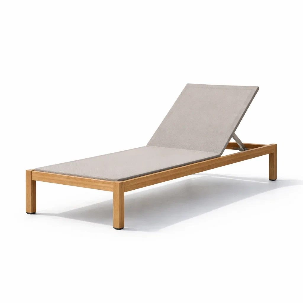Sdraio da esterno in teak e tessuto regolabile-LUXEOASISVIBES