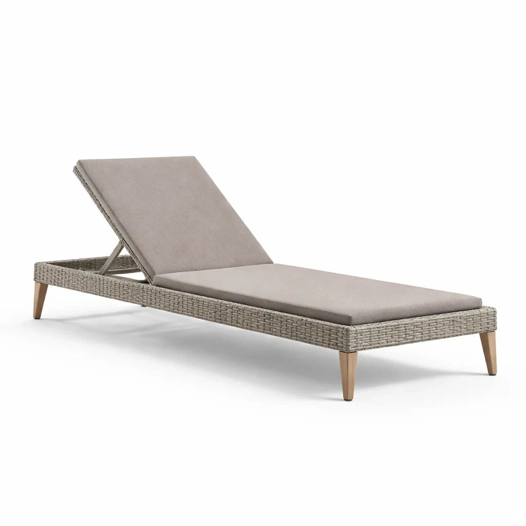 Sdraio in rattan sintetico beige con gambe in legno-LUXEOASISVIBES