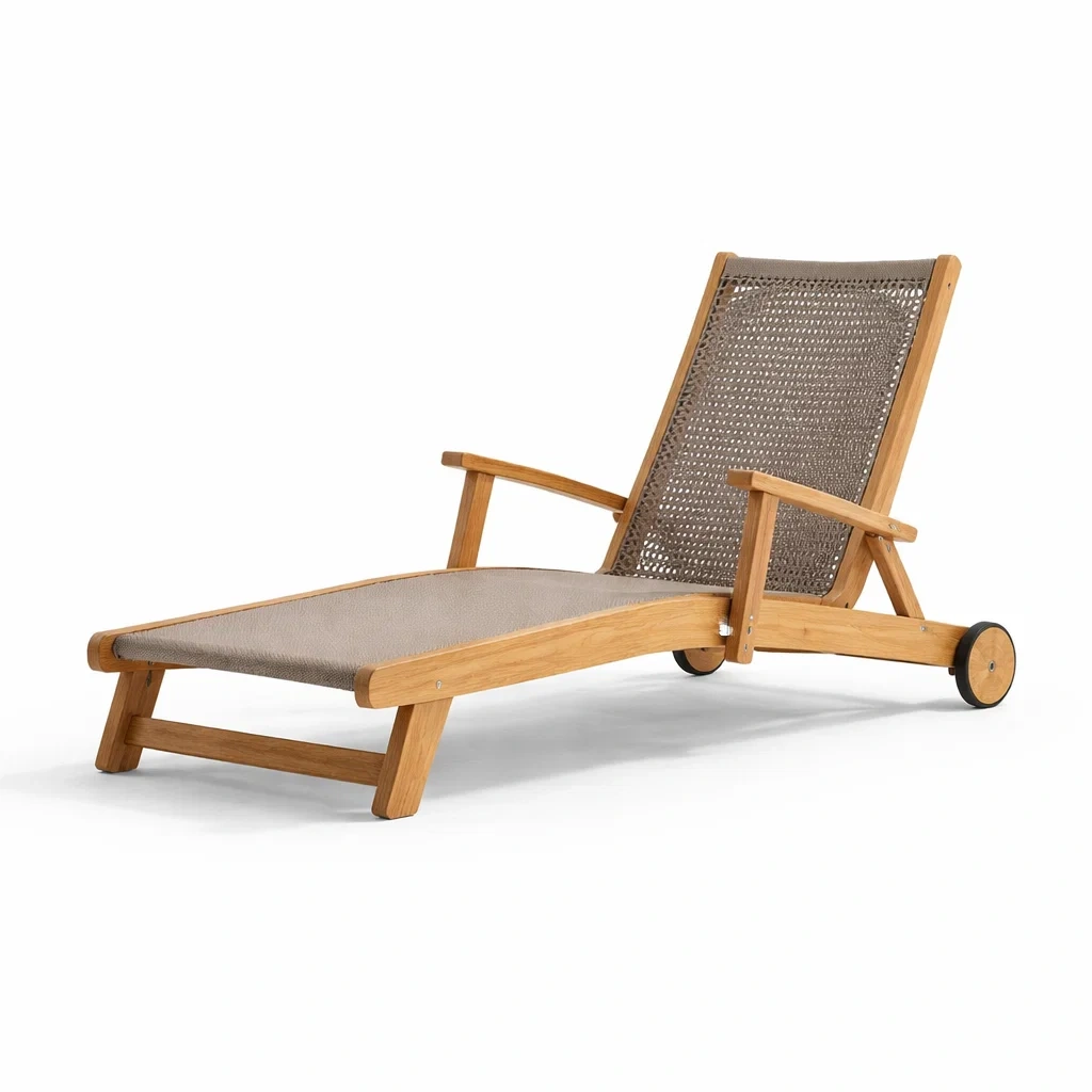 Sdraio in teak e rete in pvc regolabile-LUXEOASISVIBES